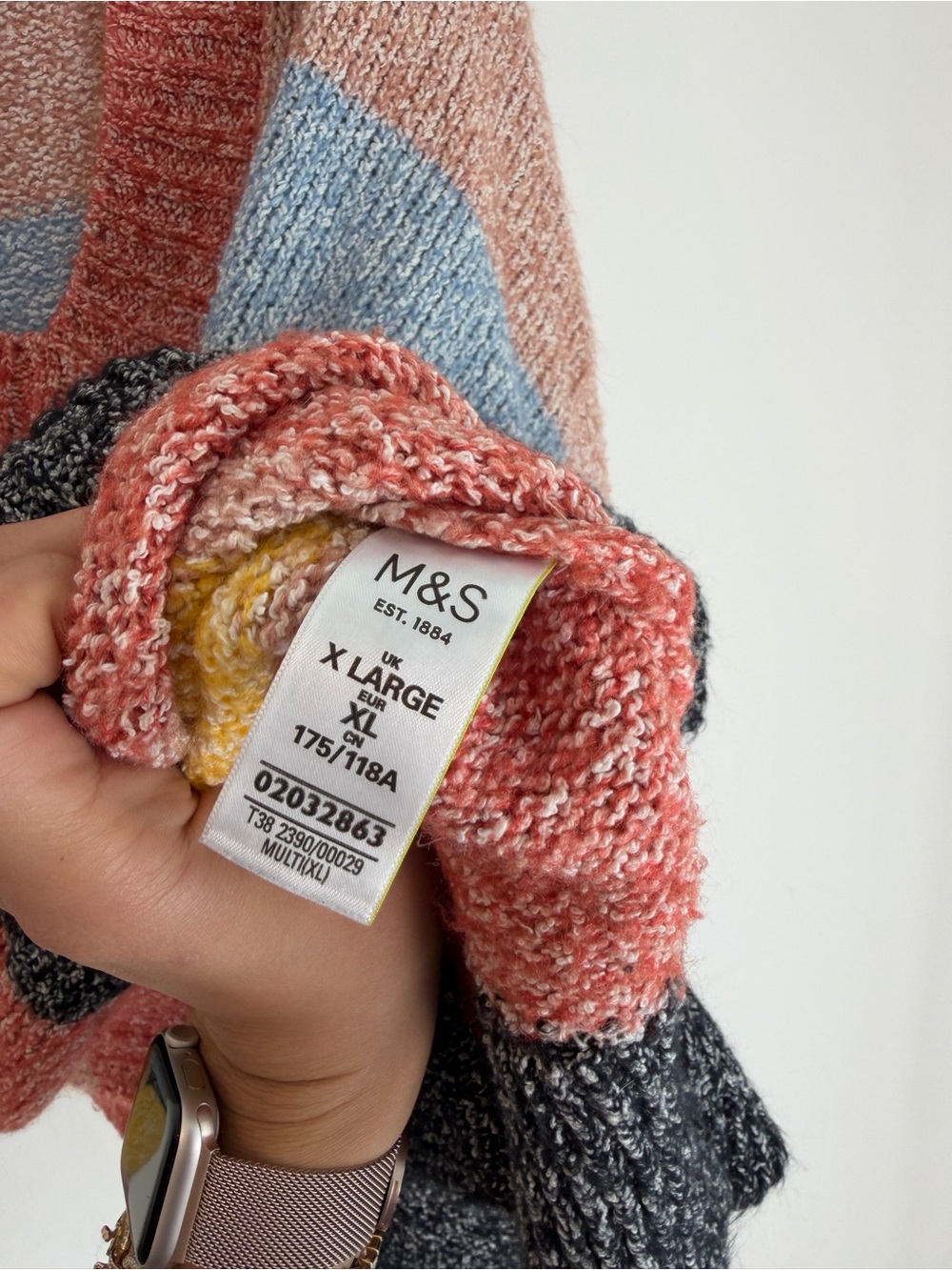 Marks & Spencer V-Neck Striped Sweater in Pink, Blue, Yellow, Black - Picture 3 of 4